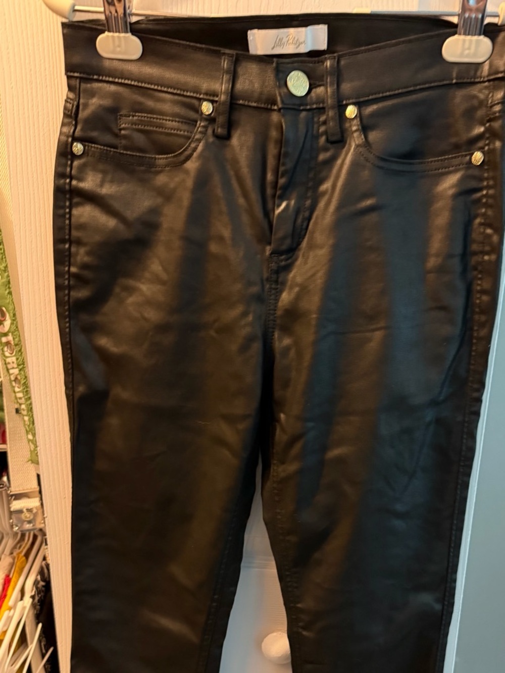 Lilly Pulitzer Black Faux Leather Pants with Silver Hardware